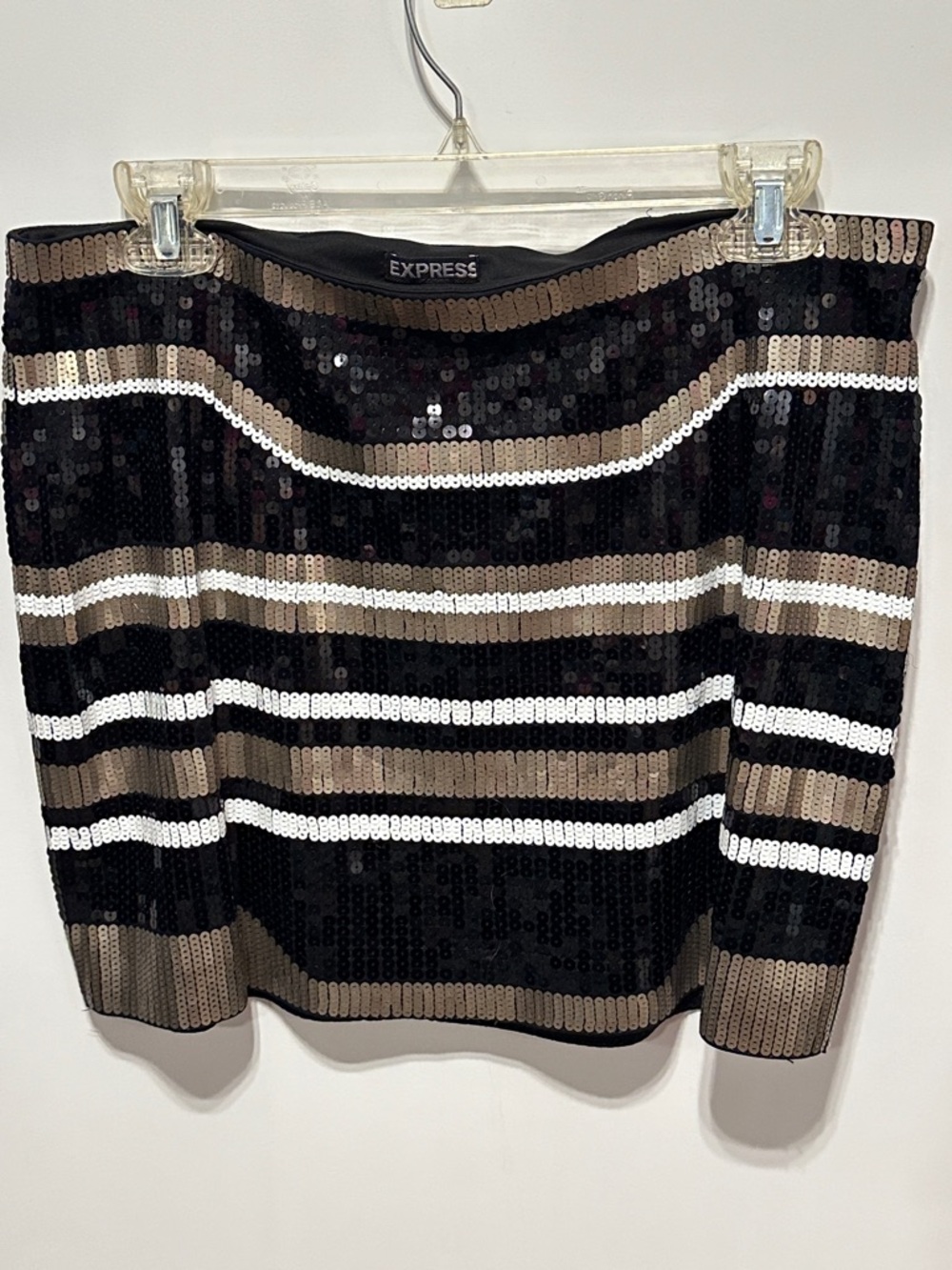 Express Fashion Art Deco Striped Black Gold & White Sequin Mini Skirt M New B1